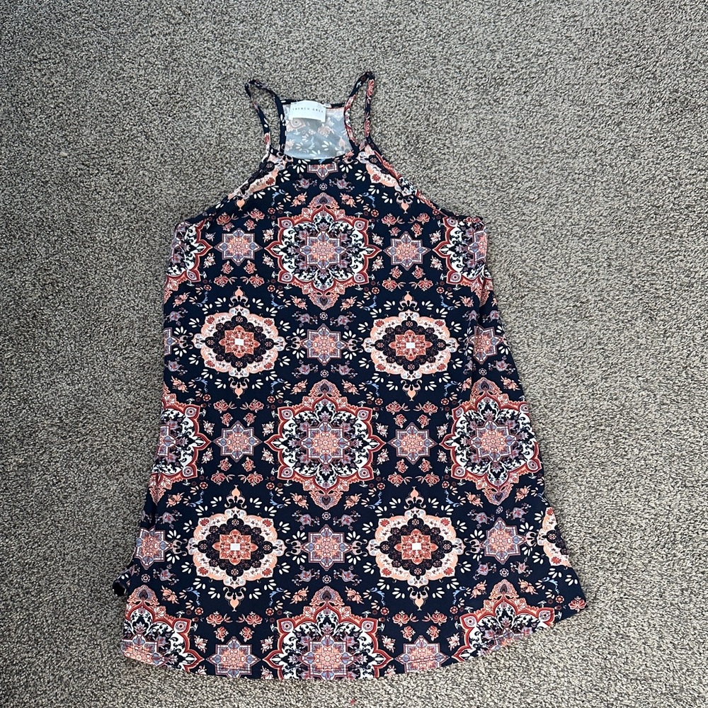 French Grey Kids Dress with Navy and Pink Pattern